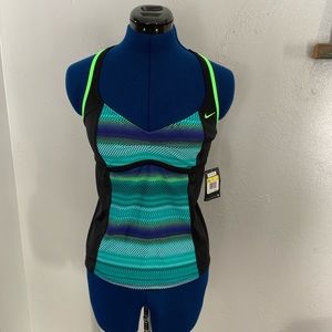 Nike Green Teal Striped Tankini Swim Top